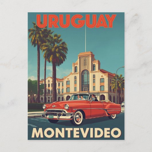 Vintage Uruguay Travel Poster Convertible Car Briefkaart (Voorkant)
