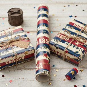 Vintage USA250 Stars & Stripes 4 juli ID1311 Cadeaupapier