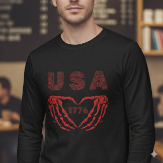 Vintage USA 1776 Skelet Hart Handen T-Shirt