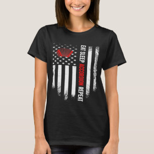 Vintage Usa American Flag Eat Sleep Accordion Repe T-shirt
