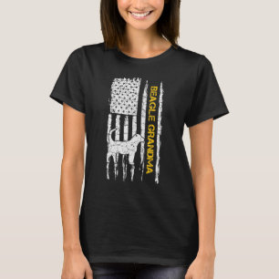 Vintage Usa Amerikaanse Vlag Beagle Hond Oma Silho T-shirt
