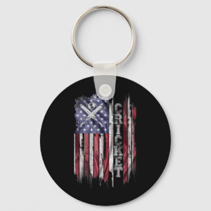 Vintage Usa Amerikaanse Vlag Cricket Speler Silhou Sleutelhanger