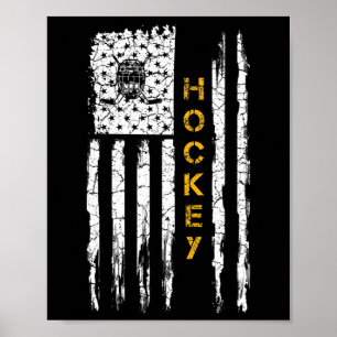 Vintage Usa Amerikaanse Vlag Hockey Speler Silhoue Poster