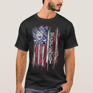 Vintage Usa Amerikaanse Vlag Hockey Speler Silhoue T-shirt