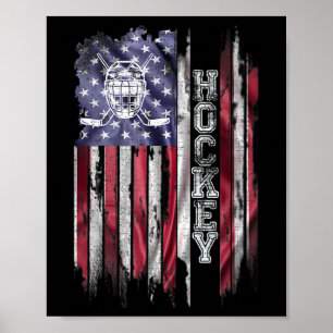 Vintage Usa Amerikaanse Vlag Hockeyspeler Silhouet Poster