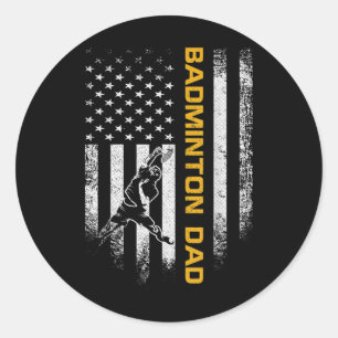 Vintage Usa Amerikaanse Vlag Trots Badminton Vader Ronde Sticker