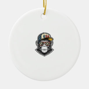 Vintage USA Chimp Patriottische Zonnebril Shirt On Keramisch Ornament