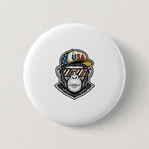 Vintage USA Chimp Patriottische Zonnebril Shirt On Ronde Button 5,7 Cm
