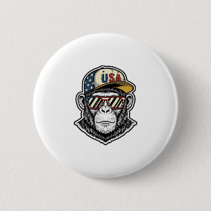 Vintage USA Chimp Patriottische Zonnebril Shirt On Ronde Button 5,7 Cm