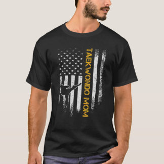 Vintage USA Flag Korea Taekwondo Training Mom Silh T-shirt