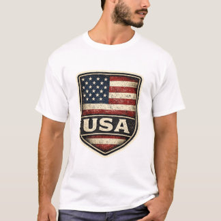 Vintage USA Flag Shield T-Shirt | Distressed Ameri
