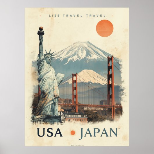 Vintage USA Japan Travel Retro Featuring Poster (Voorkant)