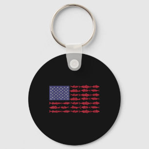 Vintage Usa Vis Amerikaanse Vlag T-shirt Visserij Sleutelhanger