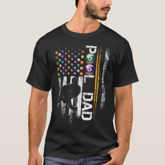Vintage Usa Vlag Biljartspeler Trotse Pool Papa T-shirt