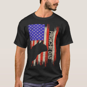 Vintage USA-vlag Franse Bulldog Hond Papa Frenchie T-shirt