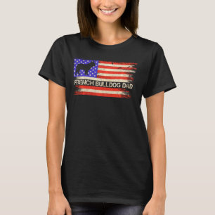 Vintage Usa Vlag Franse Bulldog Hond Vader Frenchi T-shirt