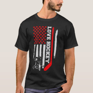 Vintage USA Vlag Hockey Speler, Hockey Stick, Lief T-shirt