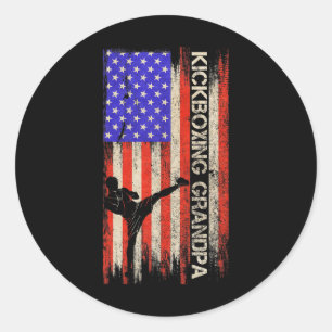 Vintage Usa Vlag Mma Kickboksen Vechtende Opa Si Ronde Sticker