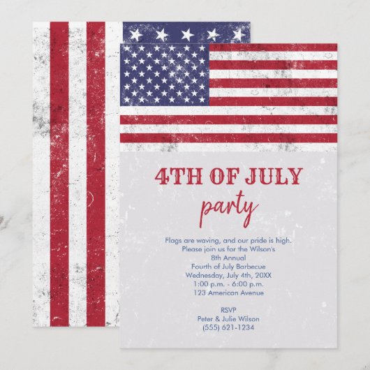 Vintage USA-vlag Patriottische Amerikaanse 4 juli- Kaart (Voorkant / Achterkant)
