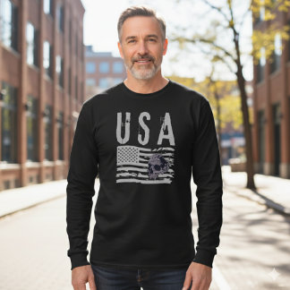 Vintage USA Vlag Schedel Graphic T-shirt met lange