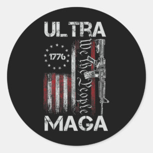 Vintage Usa Vlag Ultra Mega Pistool Usa 4 juli Tr Ronde Sticker