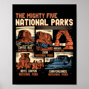 Vintage Utah Mighty Five 5 nationale parken wandel Poster
