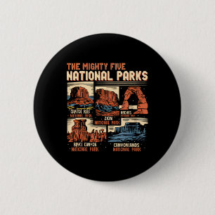 Vintage Utah Mighty Five 5 Nationale Parken Wandel Ronde Button 5,7 Cm