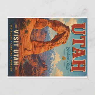 Vintage Utah-reisposter met rode rotskloof een Feestdagenkaart