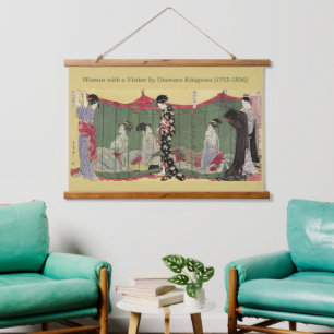 Vintage Utamaro Japanse vrouwen in groen net Hangend Wandkleed