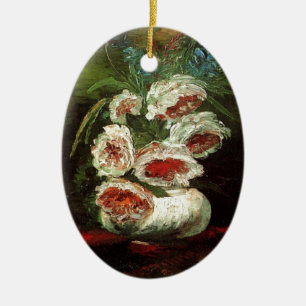 Vintage vaas met pioenrozen, Vincent van Gogh. Keramisch Ornament