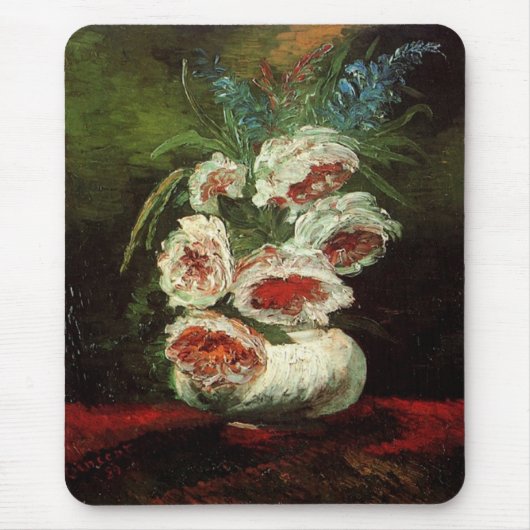 Vintage vaas met pioenrozen, Vincent van Gogh. Muismat (Voorkant)