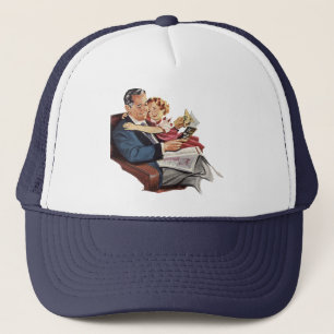 Vintage vader en dochter, gelukkige Vaderdag! Trucker Pet