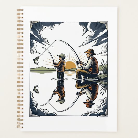 Vintage Vader en Kind Vissersgravure Shirt D Planner (Voorkant)