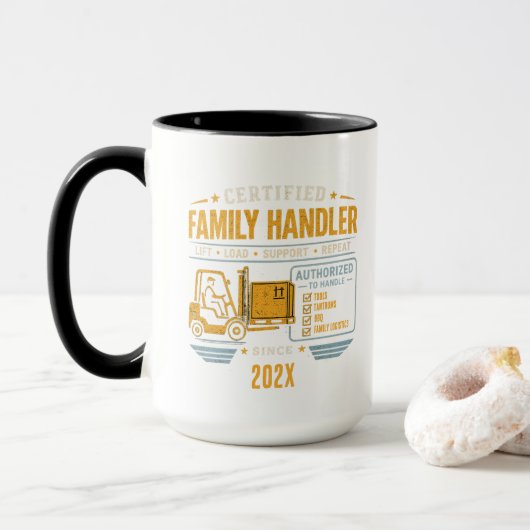 Vintage Vader Zware Duty Handler Vorkheftruck Mok (Met donut)