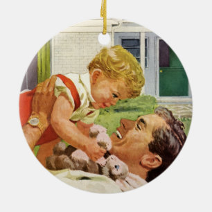 Vintage Vaderdag, Gelukkig Gezin in de Voorsteden Keramisch Ornament
