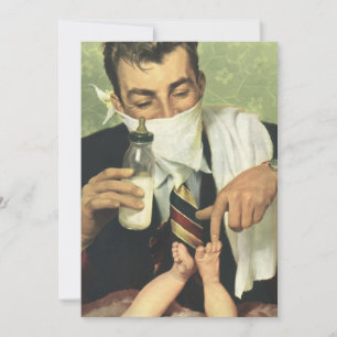 Vintage Vaderdag, papa geeft baby een fles Kaart