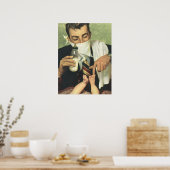 Vintage Vaderdag, papa geeft baby een fles Poster (Keuken)