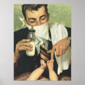 Vintage Vaderdag, papa geeft baby een fles Poster (Voorkant)
