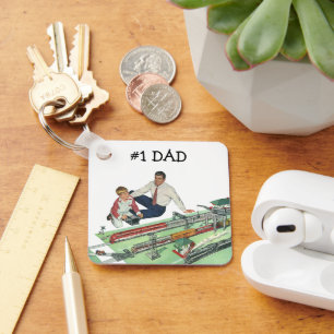 Vintage Vaderdag, vader en zoon met treinen Sleutelhanger