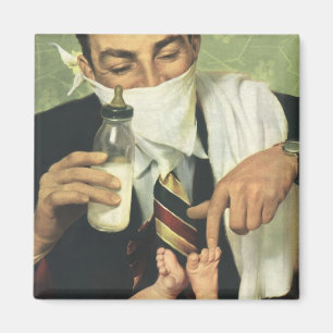 Vintage Vaderdag, vader geeft baby een fles Magneet