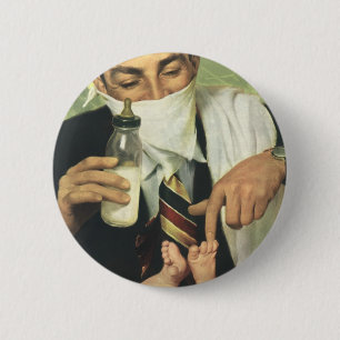 Vintage Vaderdag, vader geeft baby een fles Ronde Button 5,7 Cm