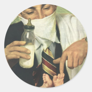Vintage Vaderdag, vader geeft baby een fles Ronde Sticker