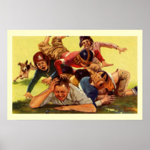 Vintage Vaderdag, Voetbal Kinderen en Familie Hond Poster