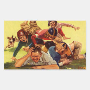 Vintage Vaderdag, Voetbal Kinderen en Familie Hond Rechthoekige Sticker
