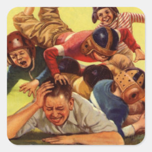 Vintage Vaderdag, Voetbal Kinderen en Familie Hond Vierkante Sticker