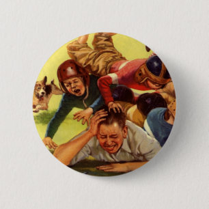 Vintage Vaderdag, Voetbal Kinderen en GezinsHond Ronde Button 5,7 Cm