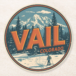 vintage Vail Colorado buiten winter sneeuw ski Ronde Kartonnen Onderzetter