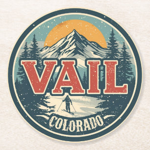 vintage Vail Colorado outdoor winter snow ski  Ronde Kartonnen Onderzetter
