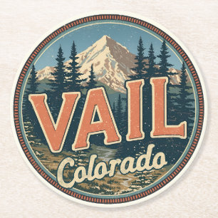 vintage Vail Colorado outdoor winter snow ski  Ronde Kartonnen Onderzetter