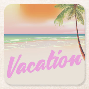 Vintage vakantieposter strand jaren 80 kartonnen onderzetters